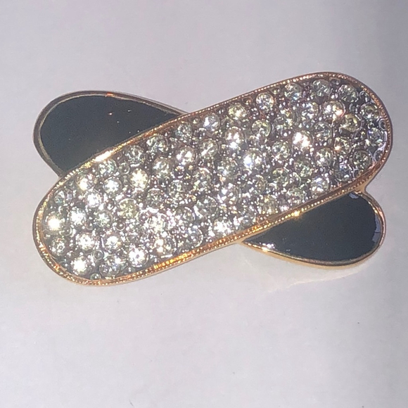 Angel Brand Vintage Gold Tone Black Enamel Rhinestone Brooch - Picture 2 of 6
